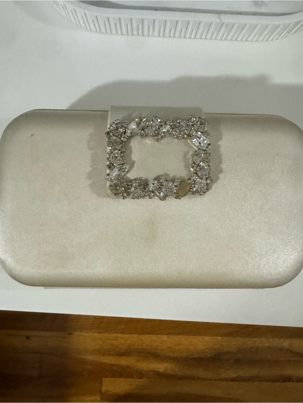 Crystal Rectangle Buckle Clutch- White
